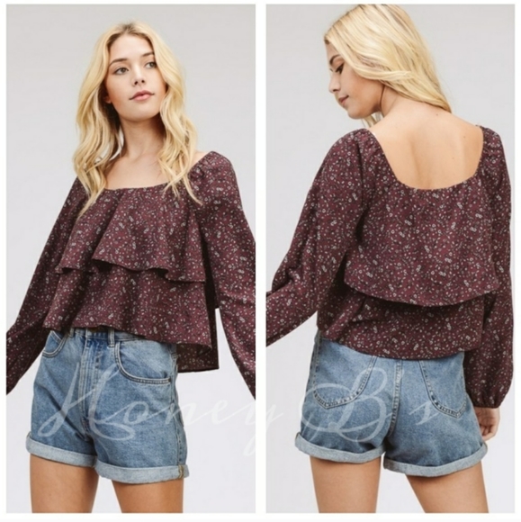 🌺SALE Plum floral ruffled top - Picture 4 of 8